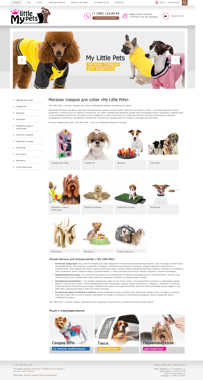 Разработка интернет-магазина по продаже вещей и аксессуаров для животных