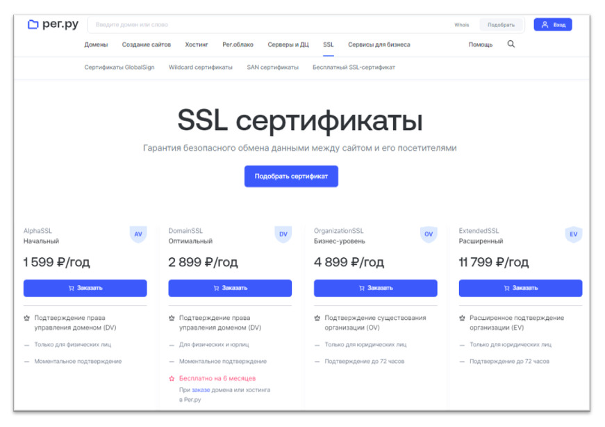 SSL-сертификаты тарифы
