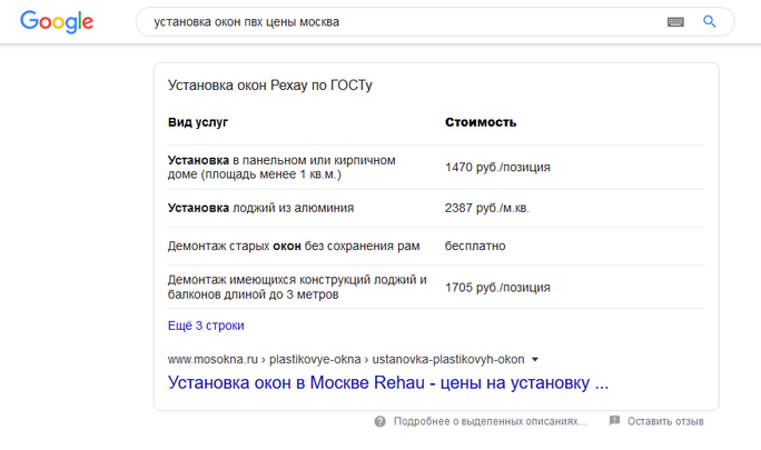 Сниппет в Гугл