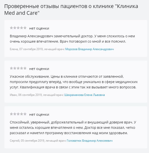 Отзывы о клинике Med and Care на портале docdoc.ru
