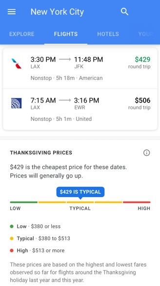 Сравнение цен в Google Авиабилетах
