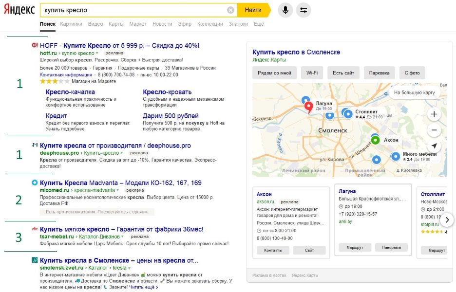 Минималистичные объявления в Яндекс-поиске