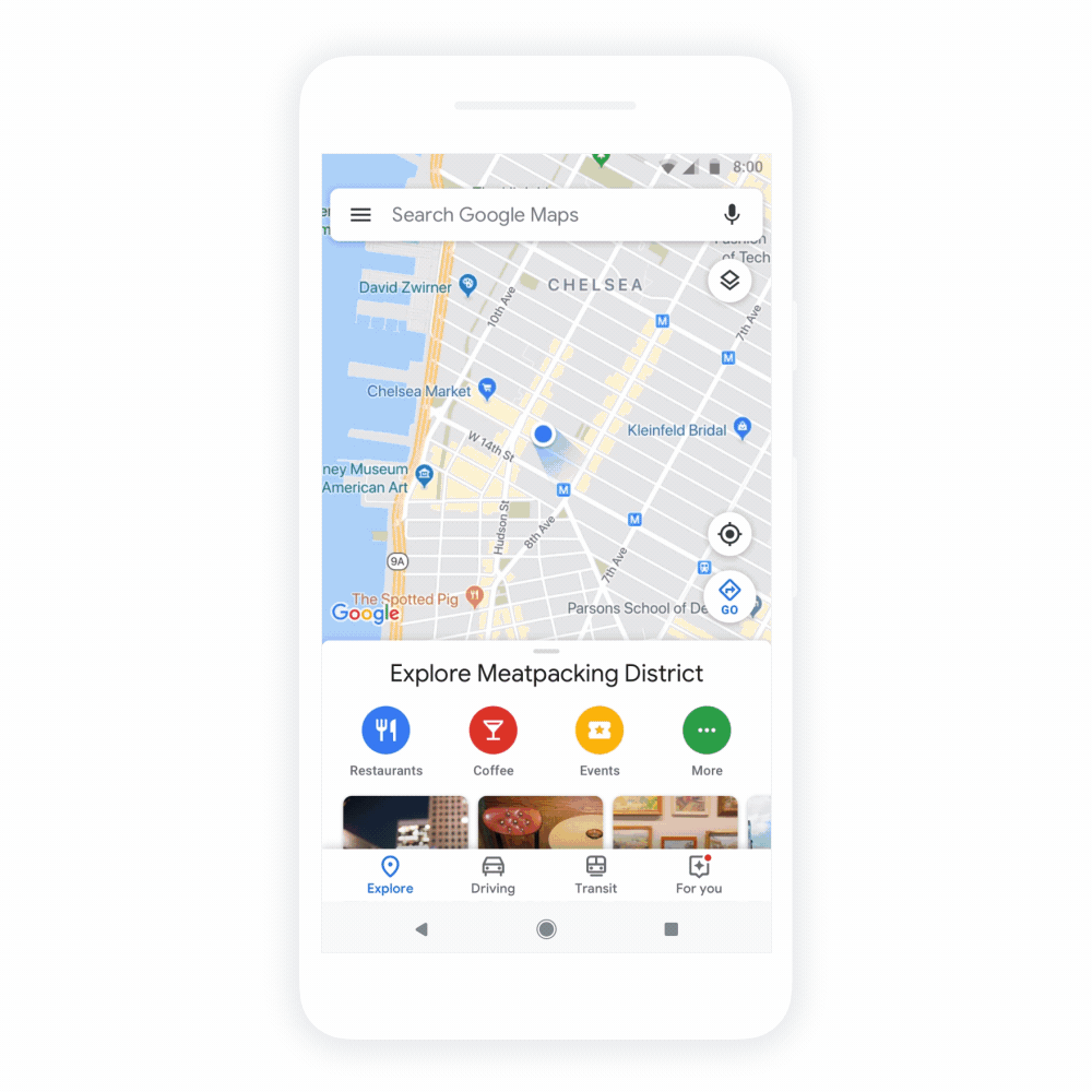 Раздел Explore в Google Картах